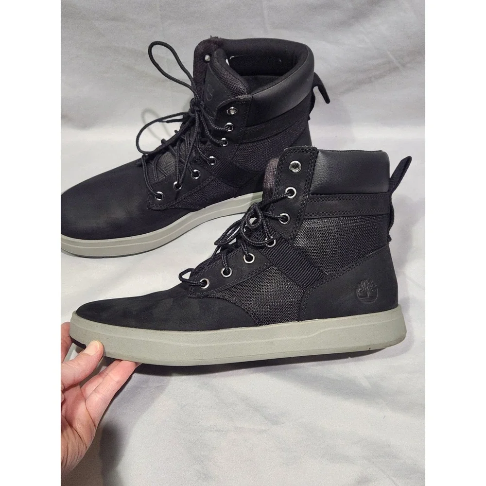 Timberland‎ Black Davis Square Leather Fabric Chukka Sneaker Boots sz 7.5